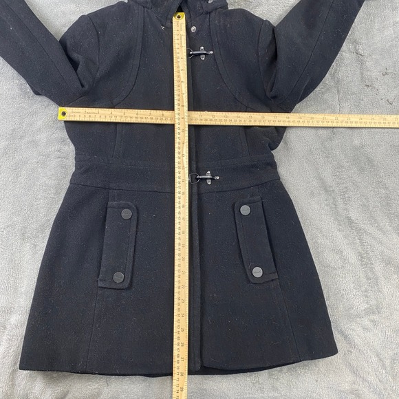 Kenneth Cole New York Black Toggle Coat Hooded Wool Blend‎ Women's Size 4 - Picture 4 of 15